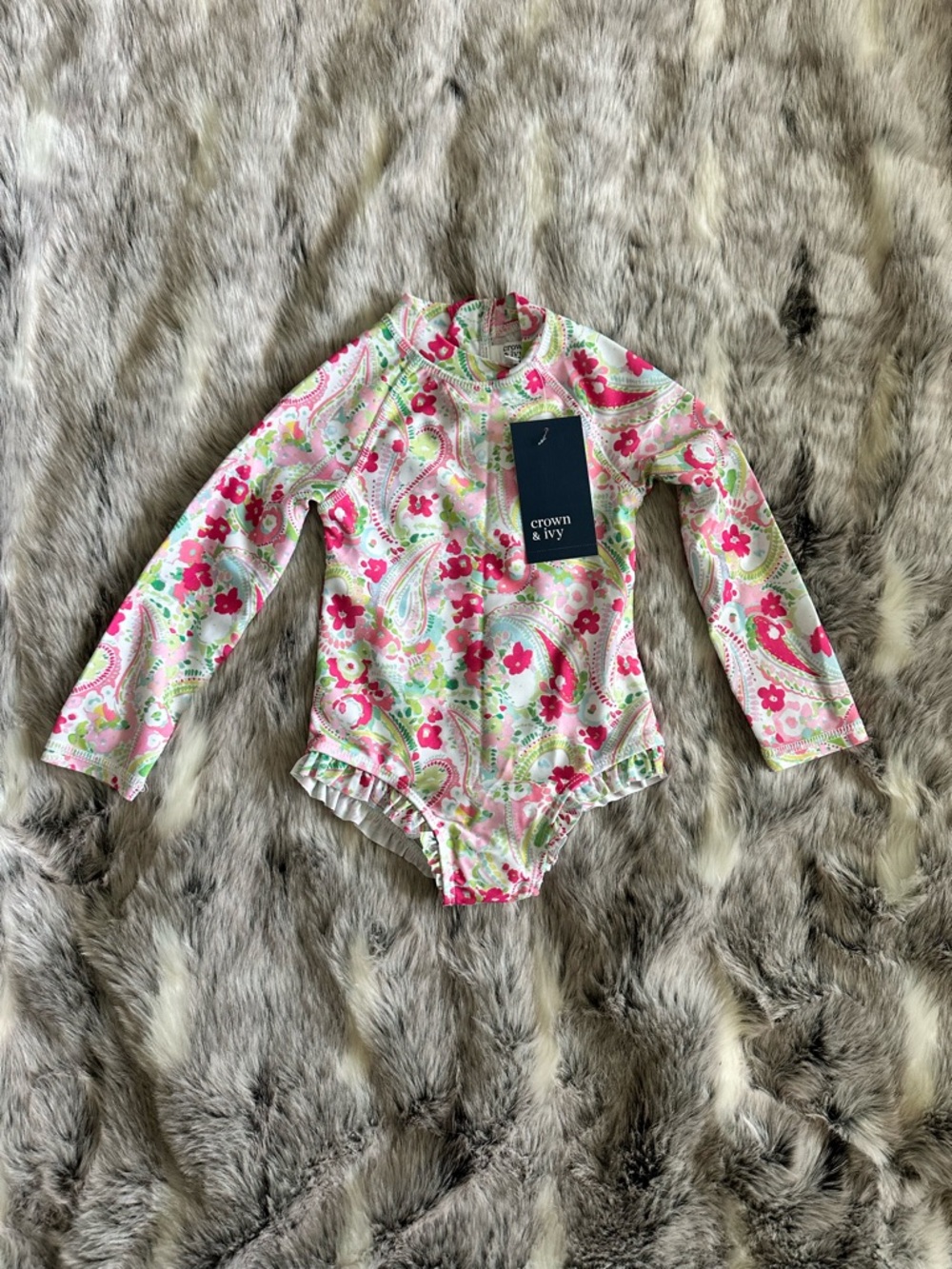 NWT Crown & ivy Floral toddler Rashguard One Piece Swimsuit 2T